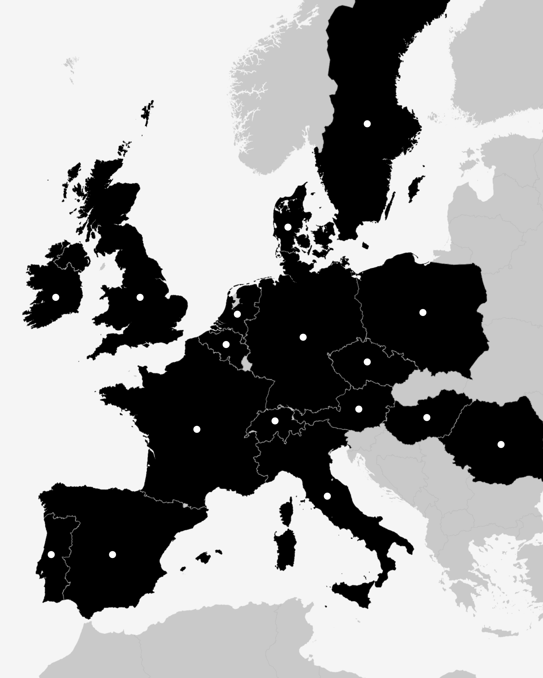 Map of Europe with a marker on each country Healf ships to