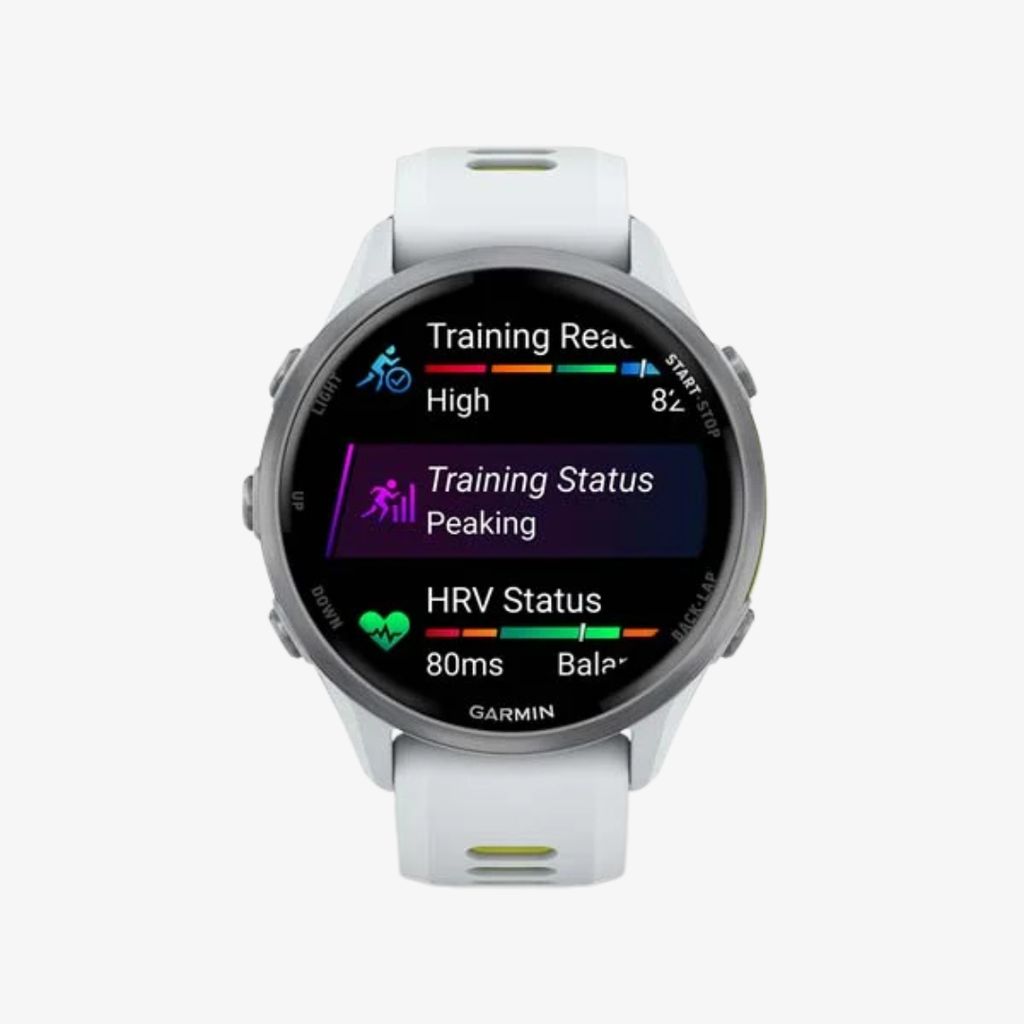 Forerunner® 970 - Titanium with Whitestone Case and Whitestone/Translucent Amp Yellow Band - Image 2