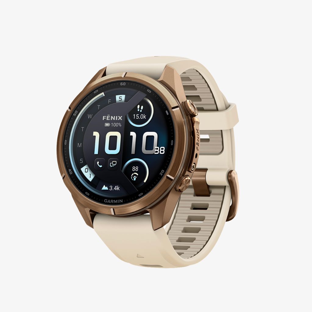 fenix 9 Pro, inReach, 43mm Autumn Gold Titanium with Cream/French Grey Band