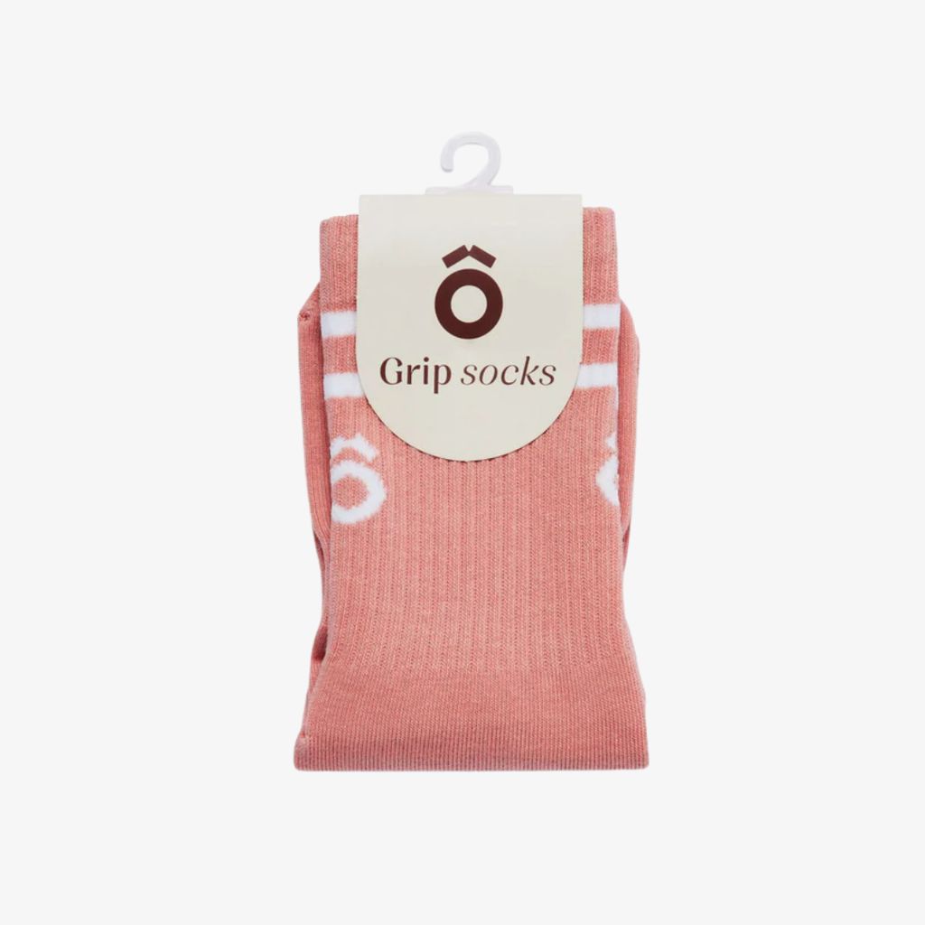ÔWEAR Crew Sporty Stripes Pilates Grip Socks - Rose Pink