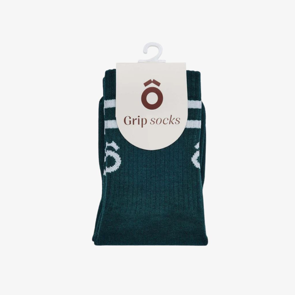ÔWEAR Crew Sporty Stripes Pilates Grip Socks - Forest Green