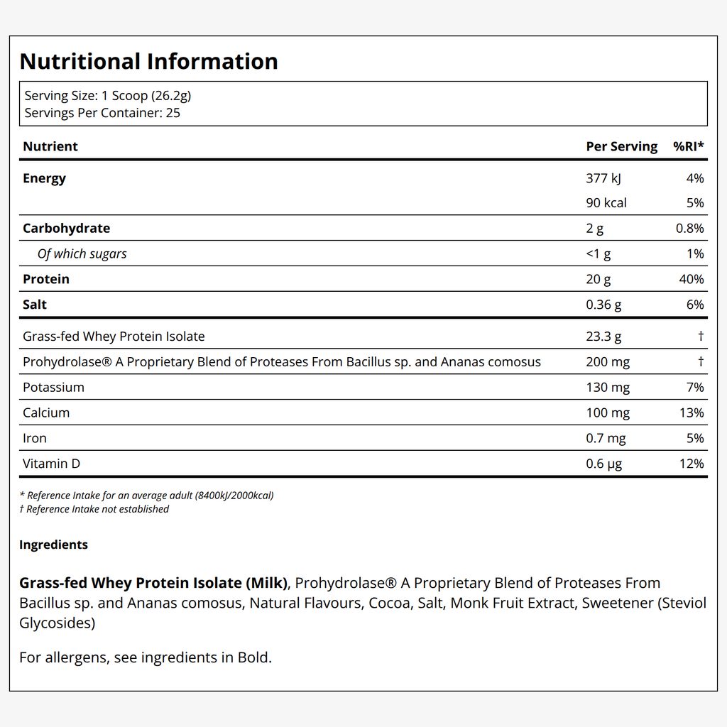 Grass Fed Whey Protein Isolate Powder - Chocolate - Image 2