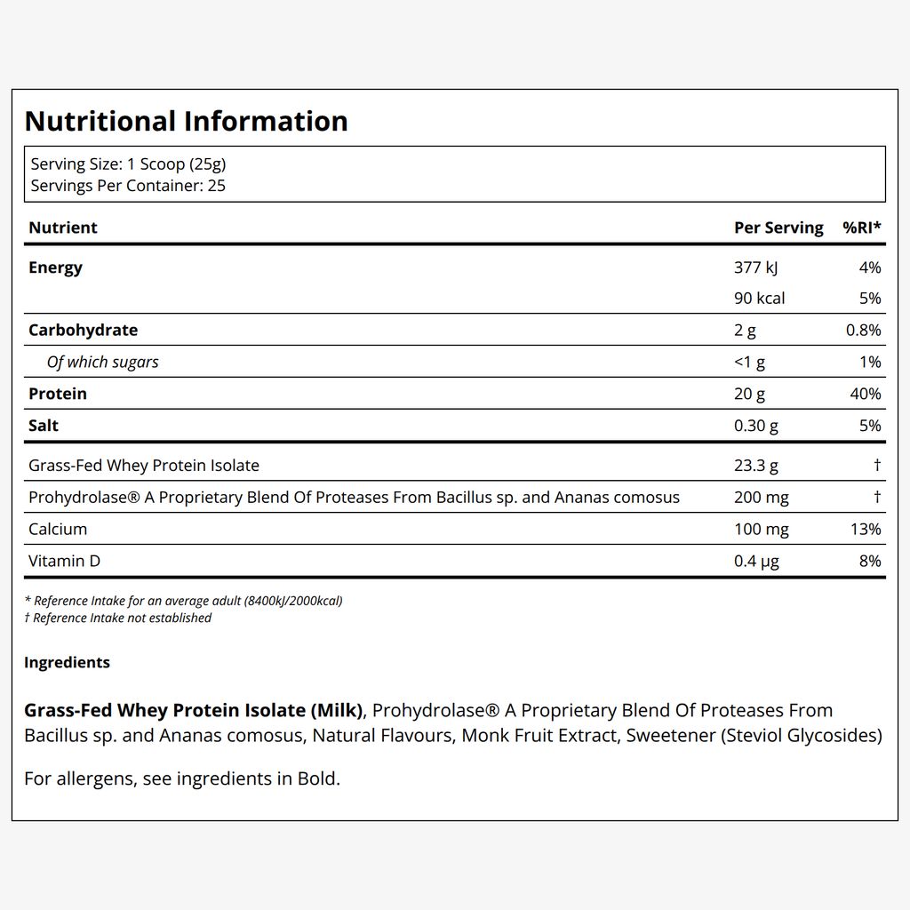 Grass Fed Whey Protein Isolate Powder - Vanilla