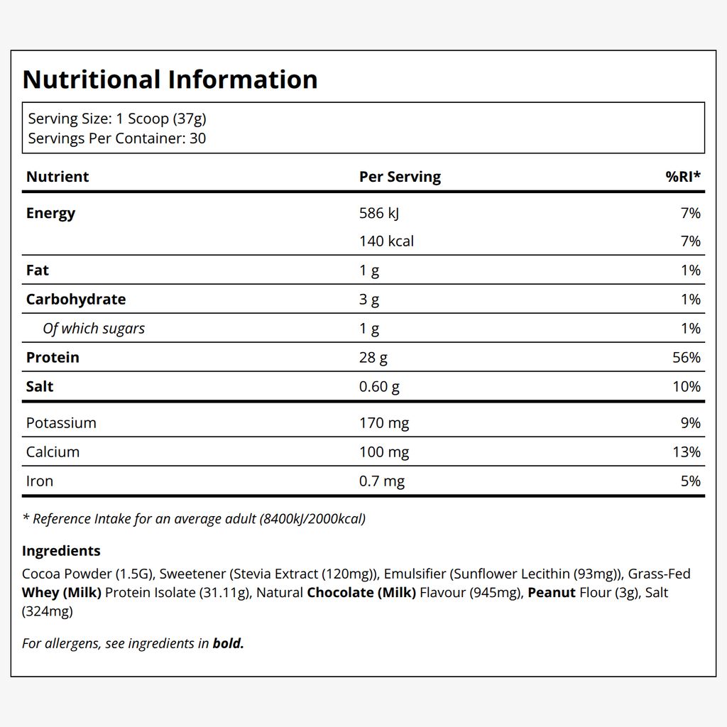 Grass Fed Whey Isolate - Choc peanut butter