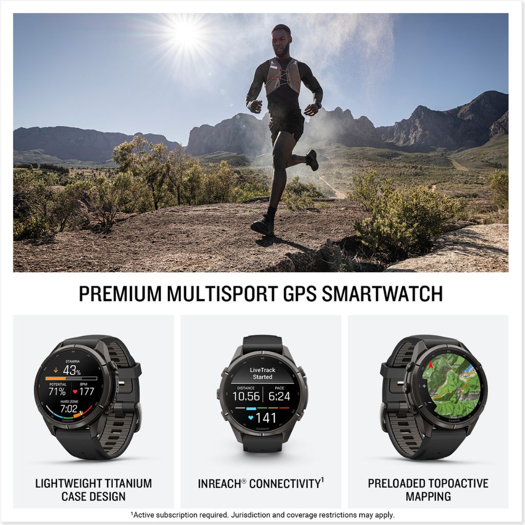 fenix 9 Pro, inReach, 43mm Carbon Grey DLC Titanium with Black/Pebble Grey Band - Image 2