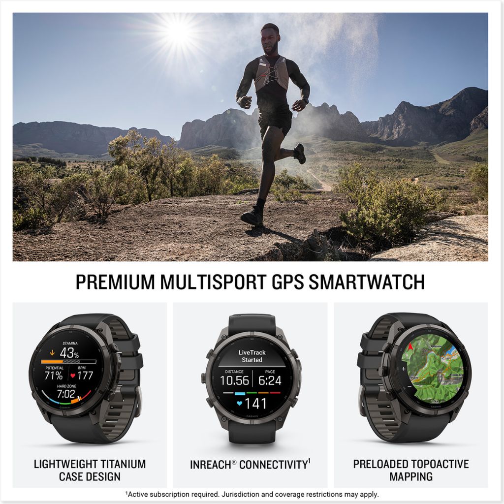 fenix 9 Pro, inReach, 51mm Carbon Grey DLC Titanium with Black/Pebble Grey Band - Image 2
