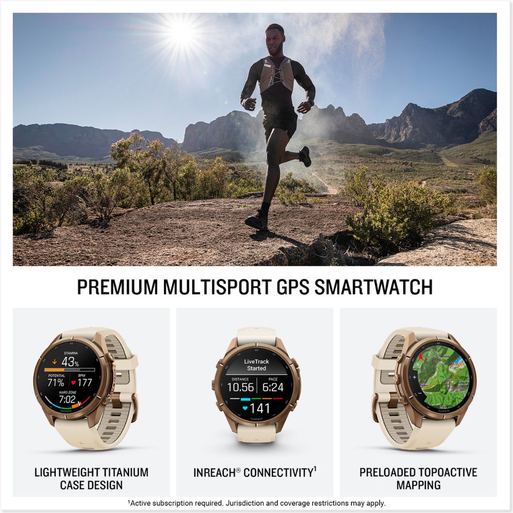 fenix 9 Pro, inReach, 43mm Autumn Gold Titanium with Cream/French Grey Band - Image 2