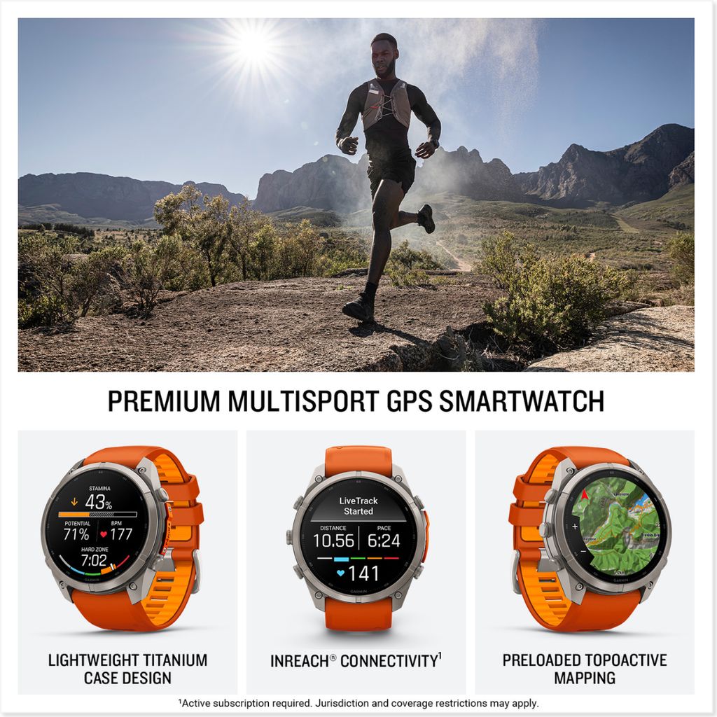 fenix 9 Pro, inReach, 51mm Titanium with Autumn Orange/Spark Orange Band - Image 2