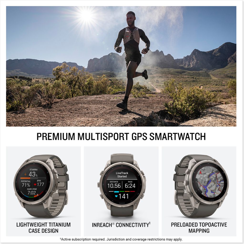 fenix 9 Pro, inReach, Solar, 51mm Titanium with Pebble Grey/Silver Grey Band - Image 2