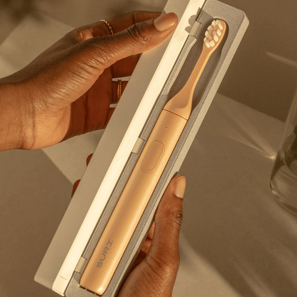 SURI Electric Toothbrush with UV Light Cleaning and Charging Case and Mirror Mount - Sunset Bloom - Image 2