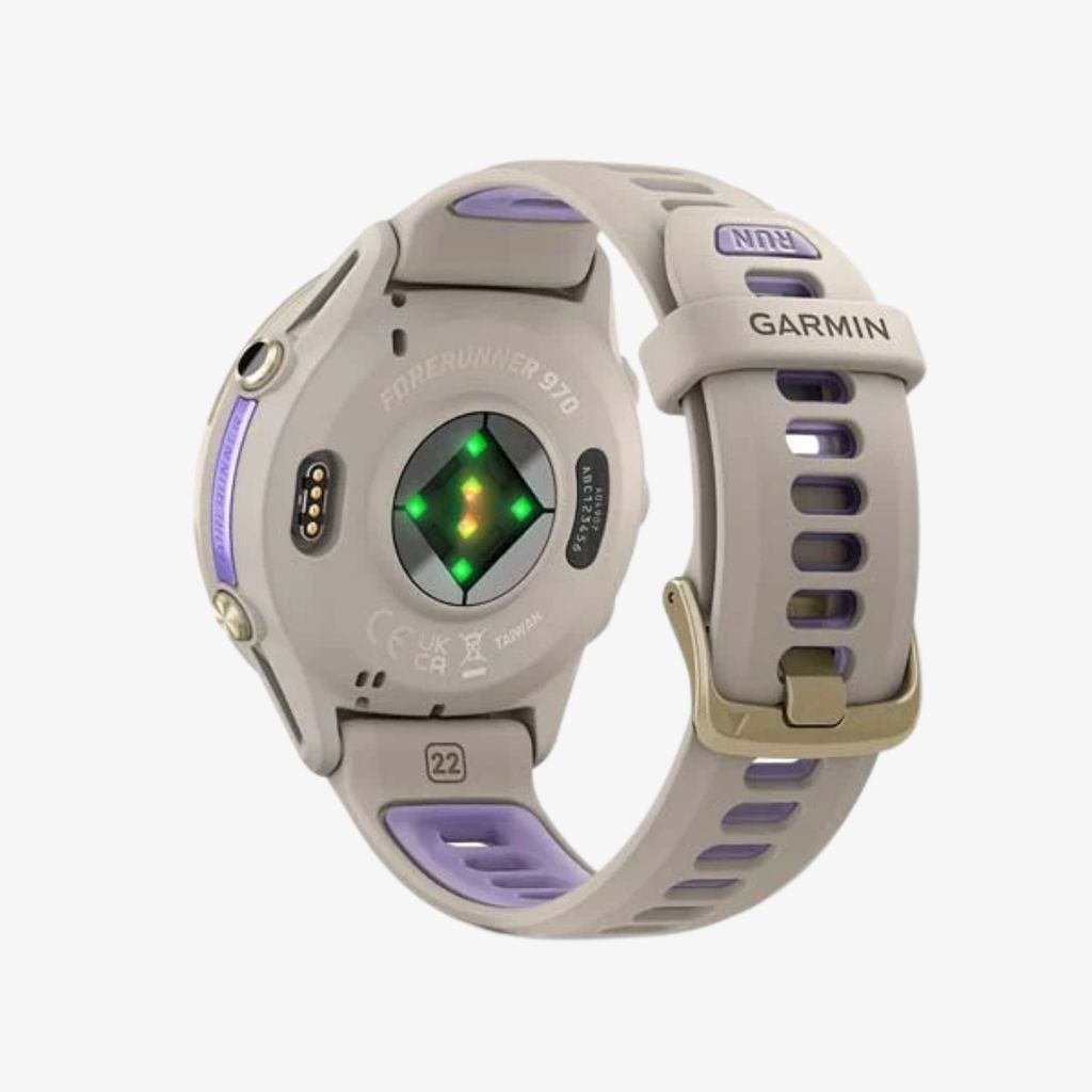Forerunner® 970, Soft Gold Titanium with French Grey Case and French Grey/Translucent Indigo Band - Image 5
