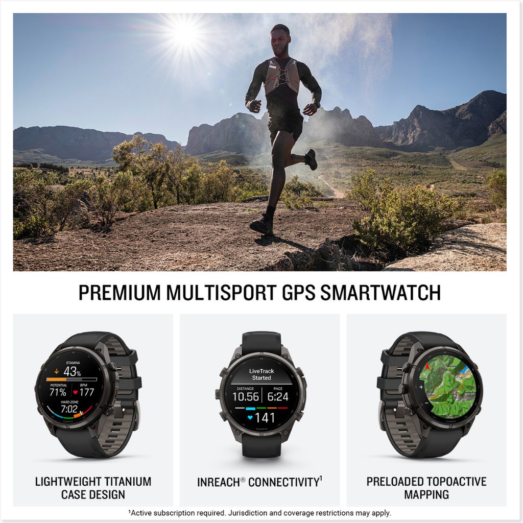 fenix 9 Pro, inReach, 47mm Carbon Grey DLC Titanium with Black/Pebble Grey Band - Image 2