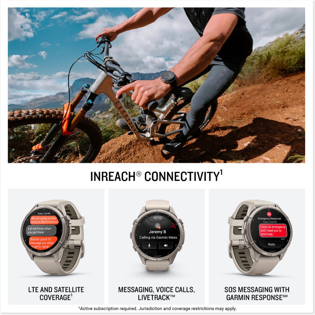 fenix 9 Pro, inReach, 43mm Titanium with Fog Grey/Dark Sandstone Band - Image 3