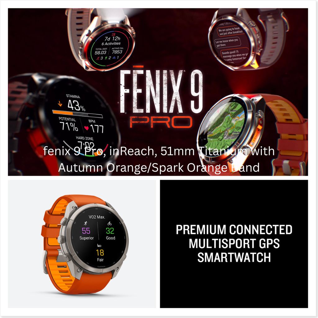 fenix 9 Pro, inReach, 51mm Titanium with Autumn Orange/Spark Orange Band - Image 6