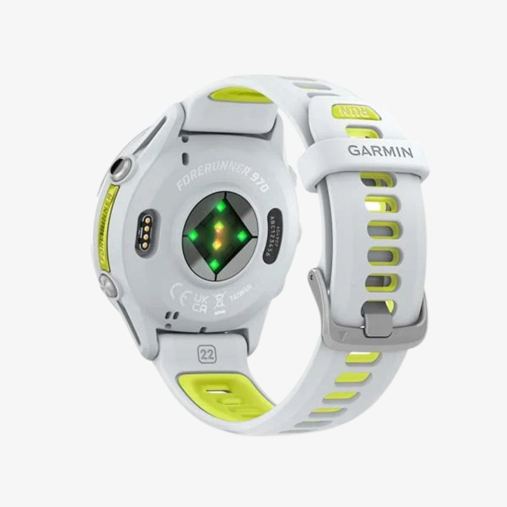 Forerunner® 970 - Titanium with Whitestone Case and Whitestone/Translucent Amp Yellow Band - Image 5