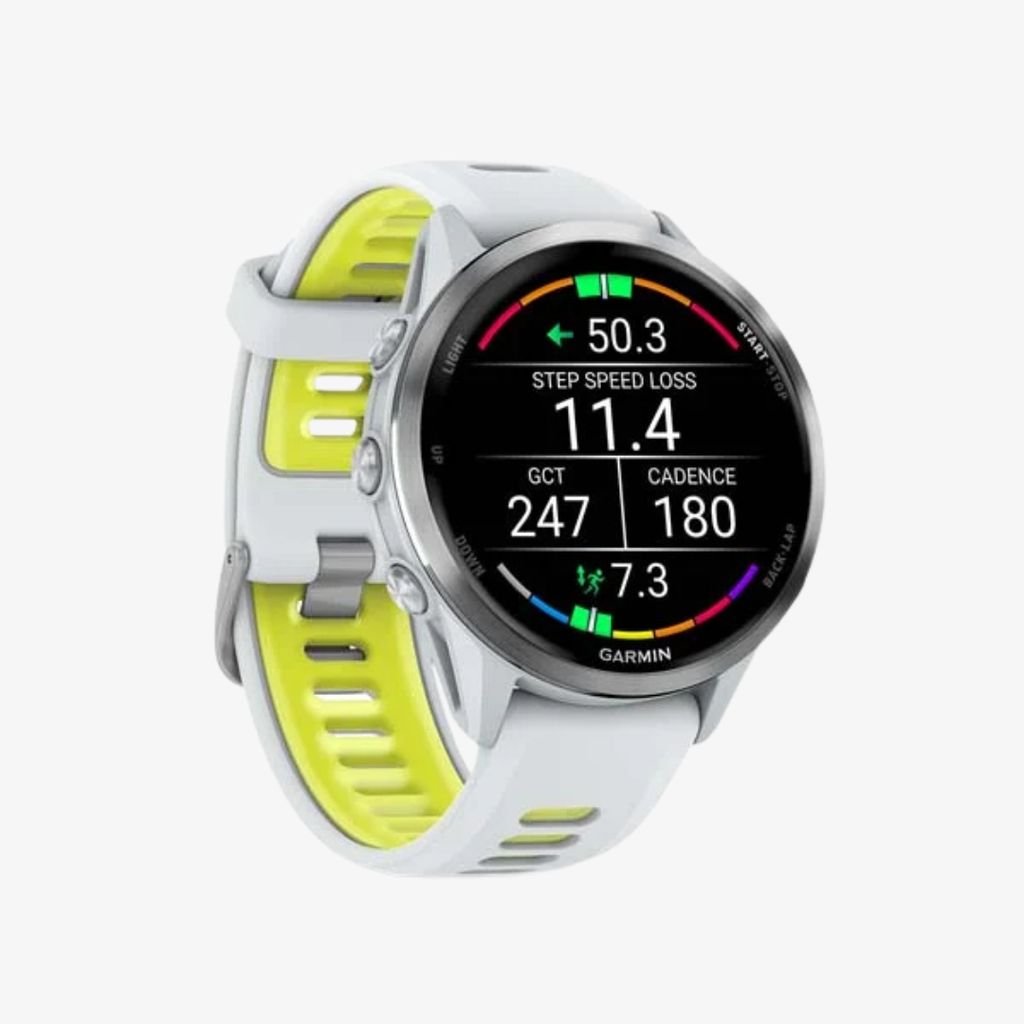 Forerunner® 970 - Titanium with Whitestone Case and Whitestone/Translucent Amp Yellow Band - Image 3