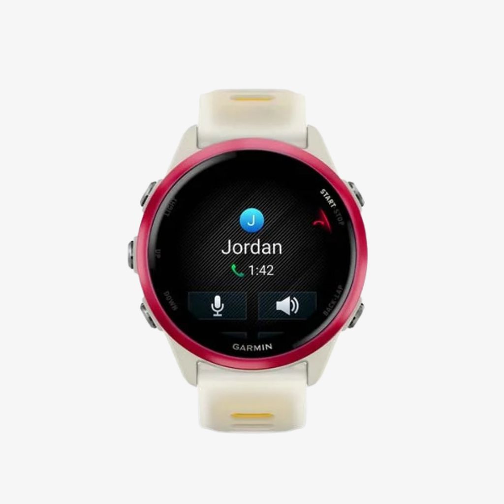 Forerunner® 570 - 42mm - Raspberry Aluminium with Translucent Bone/Mango Band - Image 2