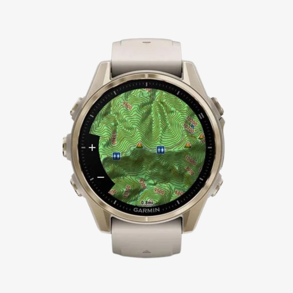 fēnix® 8 - 43 mm AMOLED, Sapphire, Soft Gold with Fog Grey/Dark Sandstone Silicone Band - Image 2