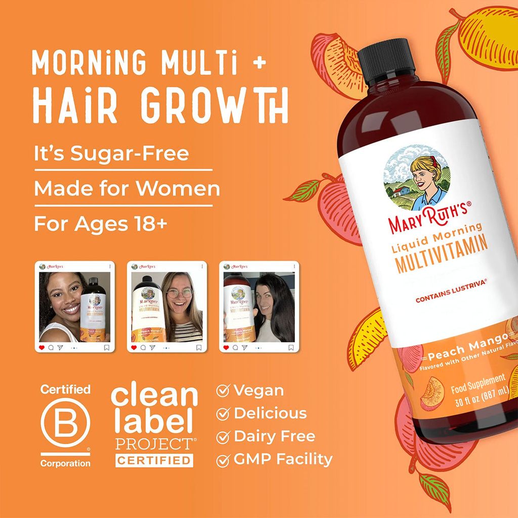 Liquid Morning Multivitamin + Hair Growth - Peach Mango - Image 5