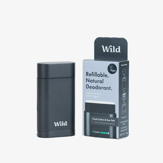 Wild Deodorant Black Case and Fresh Cotton & Sea Salt Starter Pack
