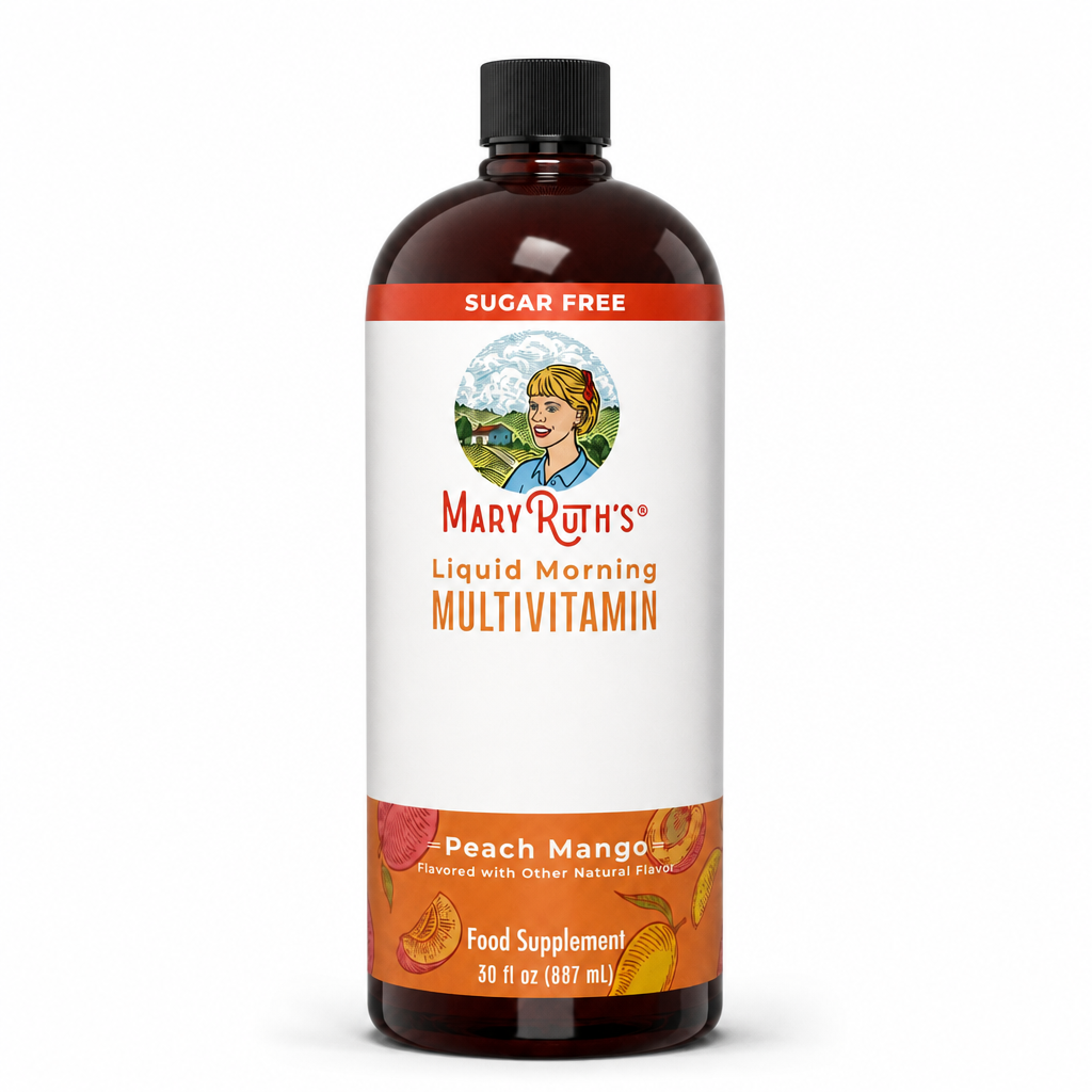MaryRuth Liquid Morning Multivitamin plus Hair Growth Peach Mango bottle